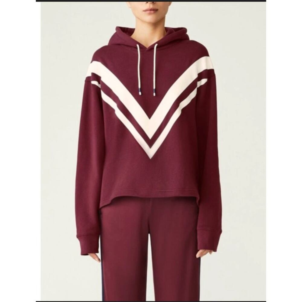 Tory Burch Sport French Terry Chevron Pullover Hoodie Maroon Womens Size Medium